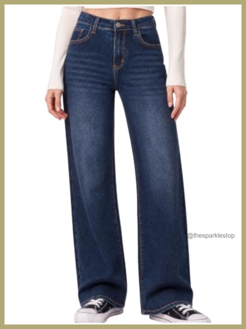 Womens Wide Leg Jeans Mid High Rise Stretchy Baggy Denim Pants